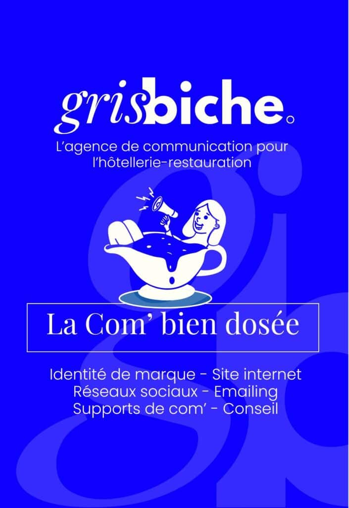 Affiche Grisbiche avec la sauciére blanche et bleu.